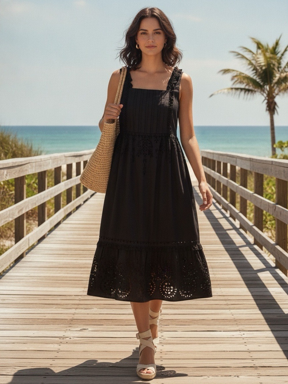 Johnny Was Jesminda Midi 100% Cotton Dress Eyelet Embroidered Sz M Quiet Luxury